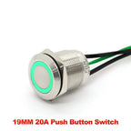 IP66 Waterproof Stainless Steel Push Button Switch 19mm 22mm 20A Momentary or Latching LED 12V 24V 110V 220V 20cm Wire 5 Colors