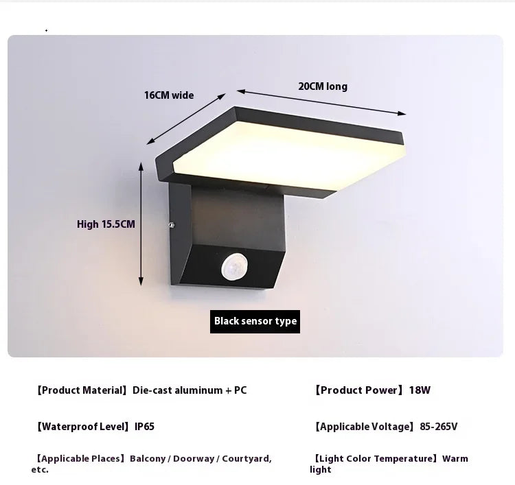 IP65 LED Outdoor Wall Light 18W Warm White Foldable Aluminum Sensor AC 85-265V Garden Courtyard Street Home Decor Wall Lamp