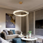 Luxury Ring LED Chandelier Pendant Light Stainless Steel Crystal Flush Mount Knob Dimmable Living Room Dining Room AC 90-260V