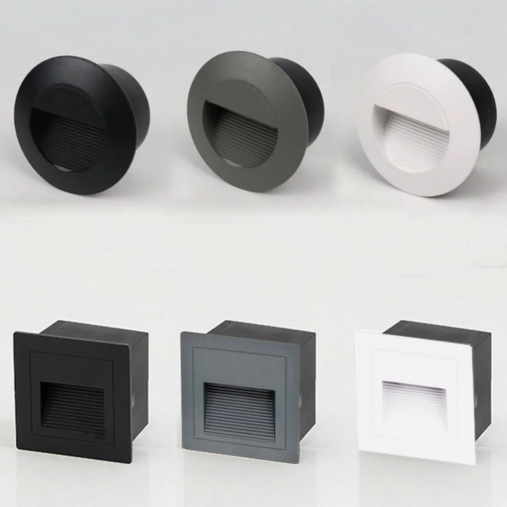 3W IP65 LED Recessed Stair Step Light AC 100-240V Sand White Black Gray 50,000hr Wall Lamp
