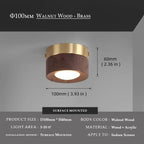 Walnut Wood Copper LED Ceiling Spotlight Acrylic Shade Knob Switch AC 90-260V Concealed or Surface Mount Warm White Changeable Living Room