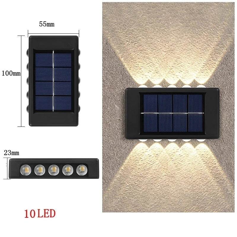 Solar LED Wall Light IP65 Waterproof Up and Down 2 LED or 6 LED White Warm White Auto Dusk to Dawn Garden Stair Fence Outdoor