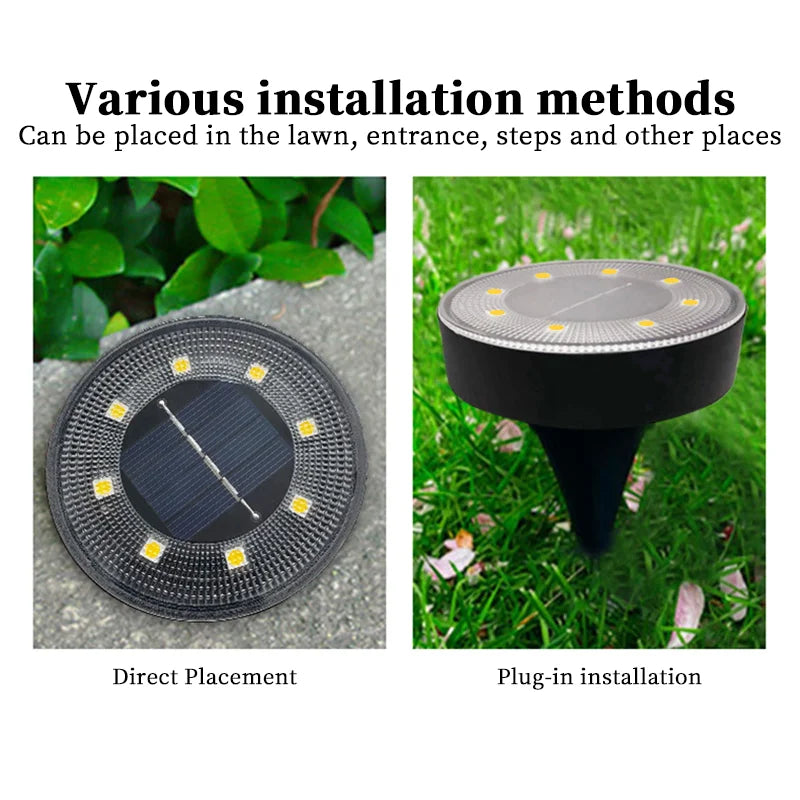 Solar LED Ground Deck Light IP68 Waterproof 8 LED Path Garden Lawn Stair Lamp