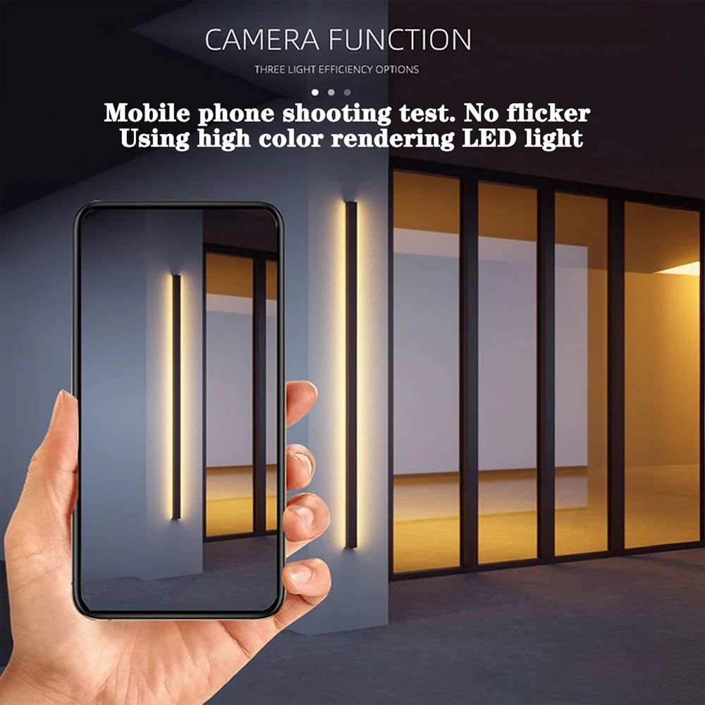 IP65 Motion Sensor LED Outdoor Linear Wall Lamp 20W to 62W Black Iron Baked Aluminum AC 85-265V Garden Villa Porch 21.7in to 78.7in