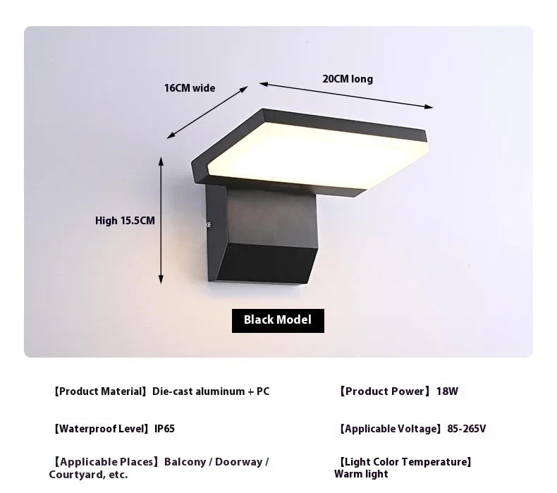 IP65 LED Outdoor Wall Light 18W Warm White Foldable Aluminum Sensor AC 85-265V Garden Courtyard Street Home Decor Wall Lamp
