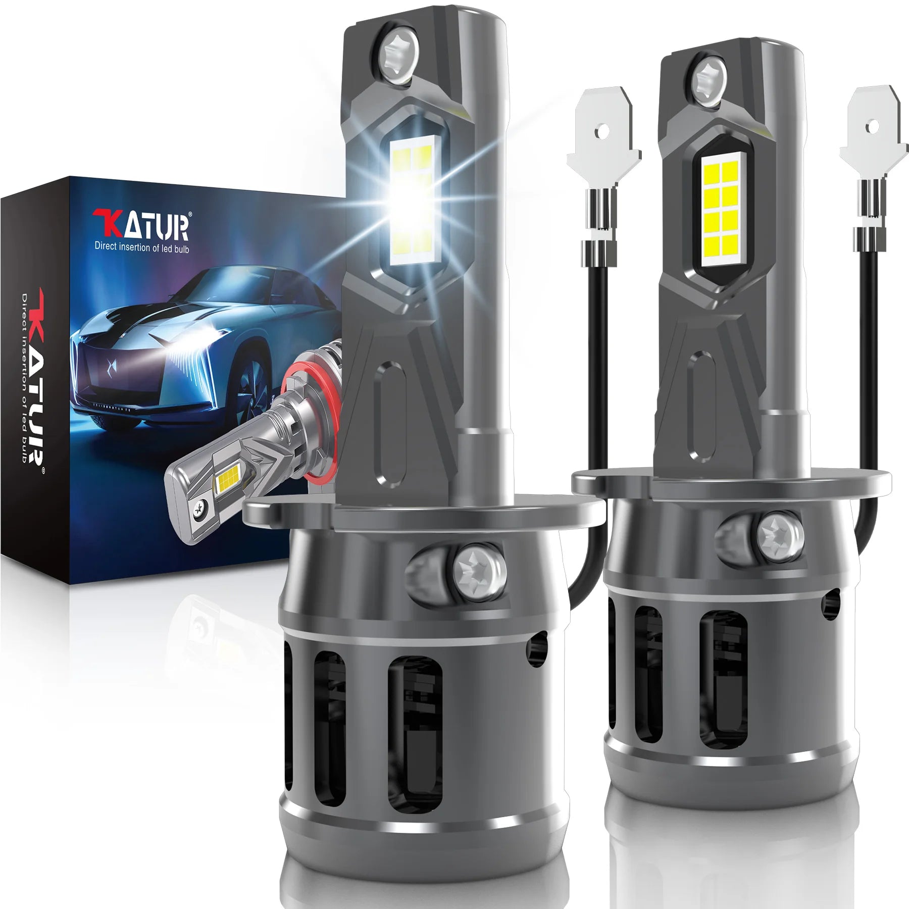 KaTur H1 H3 H4 H7 H8 H11 9005 9012 LED Headlight Bulb 6500K 360° Plug-Play 12V 2 Pack
