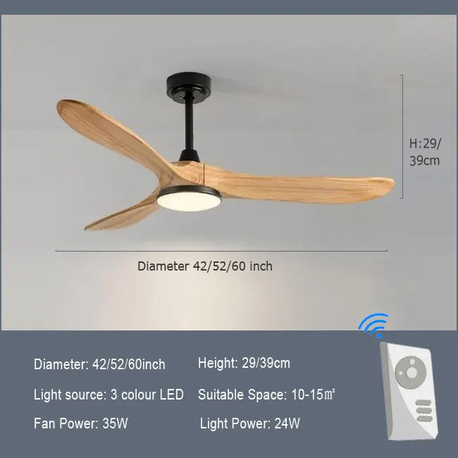 Modern Wooden Ceiling Fan Remote Control Light