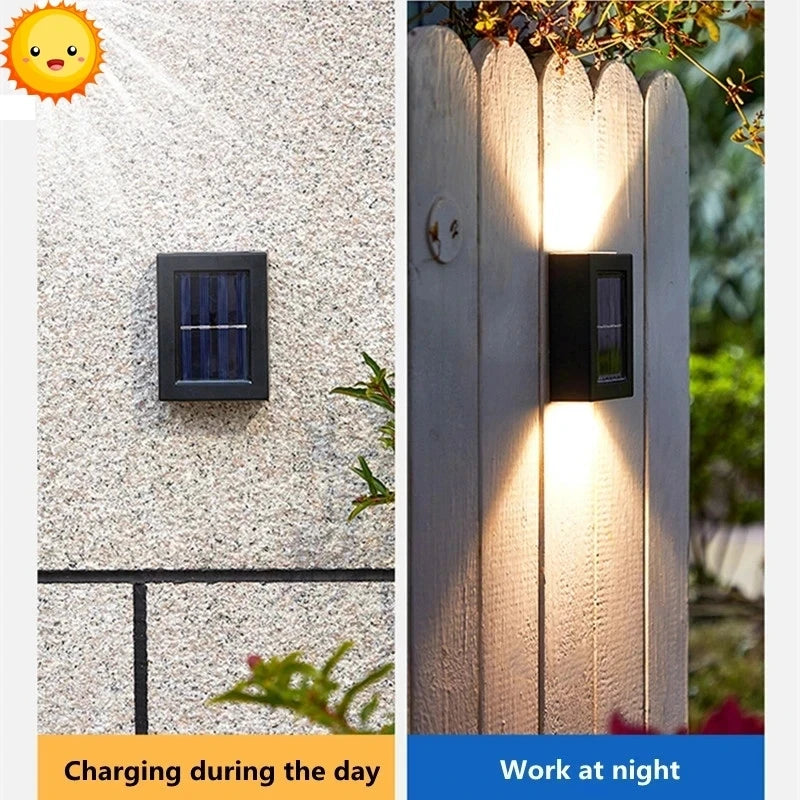Solar LED Outdoor Wall Light Up and Down 2 or 6 LED IP65 Waterproof 600mAh Auto On/Off Warm White Cool White Garden Fence Stair Corridor