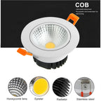 Dimmable COB LED Recessed Downlight 6W 9W 12W 15W Aluminum Knob Switch CRI 82 AC 110-230V Ceiling Spot Driver Included