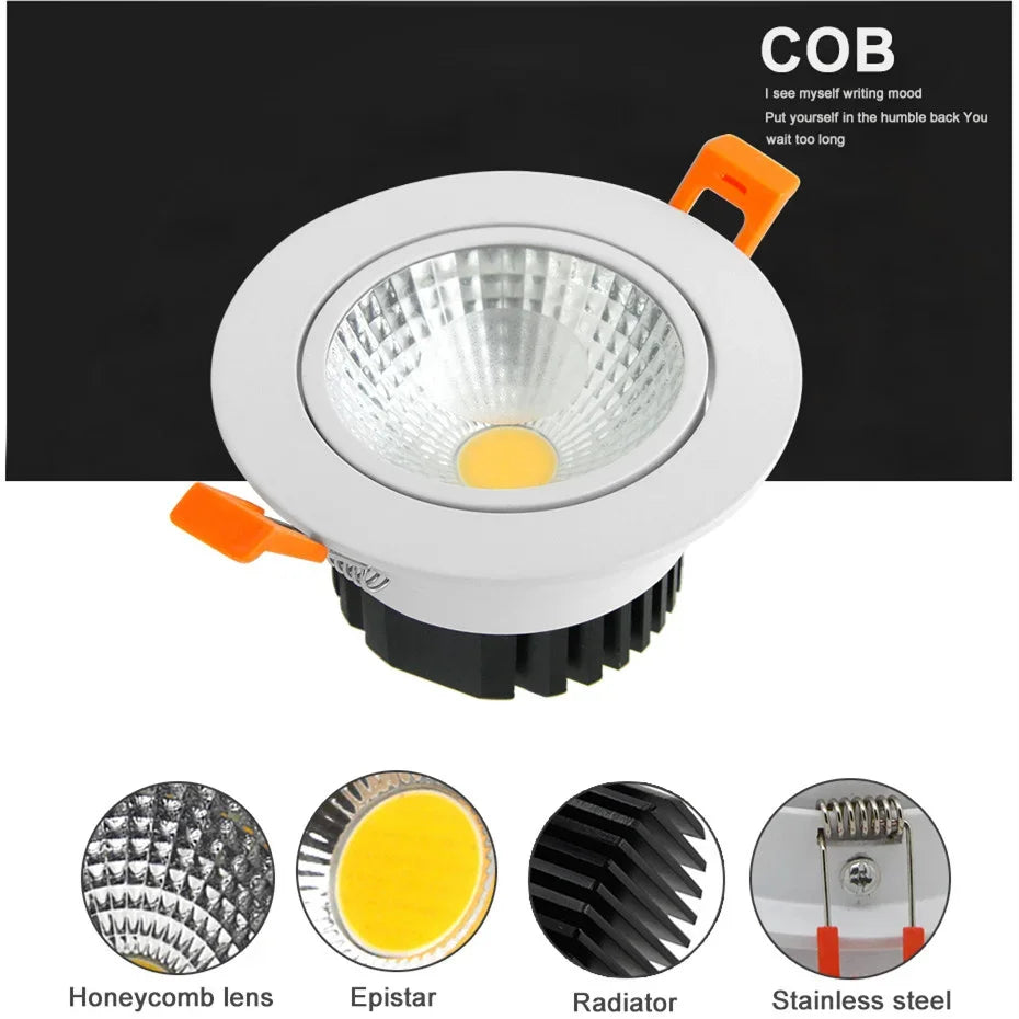Dimmable COB LED Recessed Downlight 6W 9W 12W 15W Aluminum Knob Switch CRI 82 AC 110-230V Ceiling Spot Driver Included