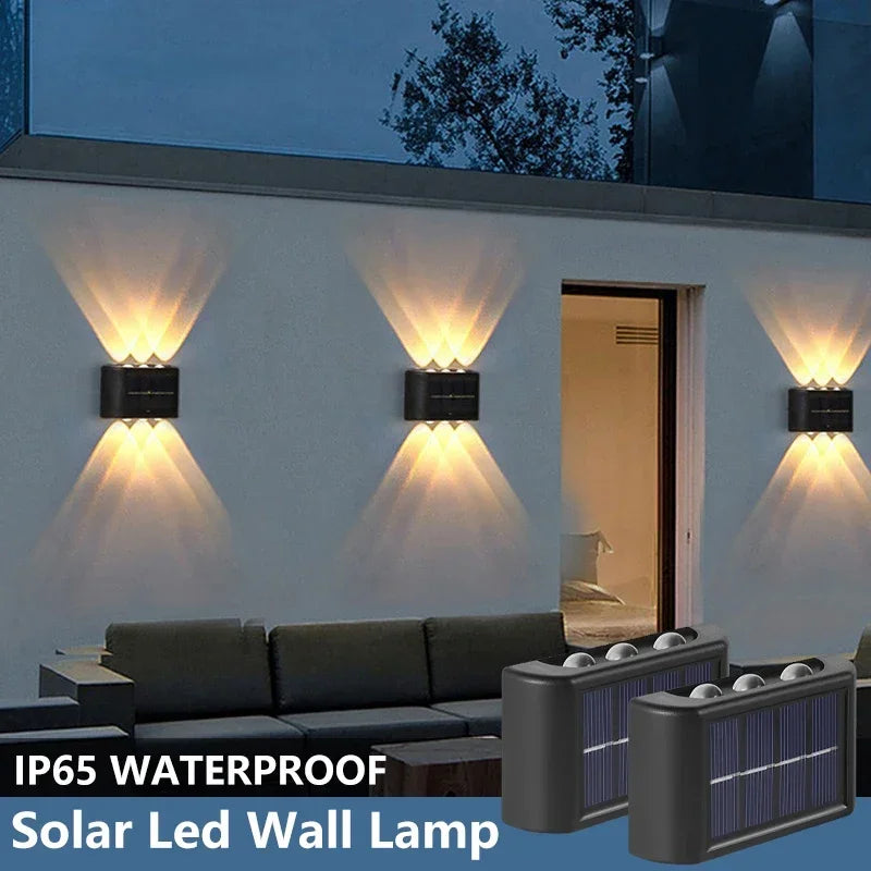 Solar LED Wall Lamp IP65 Waterproof Up and Down Light ABS PC Polycrystalline Panel Auto Dusk to Dawn Garden Yard Balcony