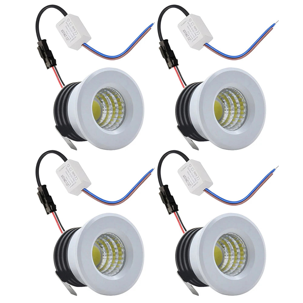 4-Pack 3W DC 12-24V COB LED Recessed Spotlight 300lm 60° CRI 80+ 37mm 30-35mm Cutout
