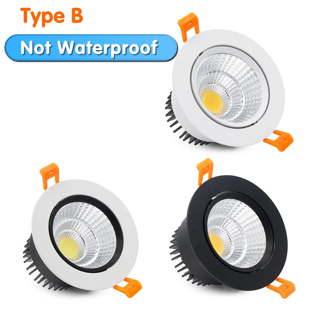 IP65 Waterproof COB LED Recessed Downlight 5W 7W 12W 15W CRI >90 Anti-Glare 85-265V