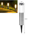 Solar LED Cylindrical Pathway Lawn Light IP65 Waterproof Stainless Steel Plastic Polycrystalline Panel Garden Walkway 2 Sizes