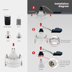 GU10 MR16 Recessed Downlight Mounting Frame Socket 83mm Cover 75mm Cutout White Black