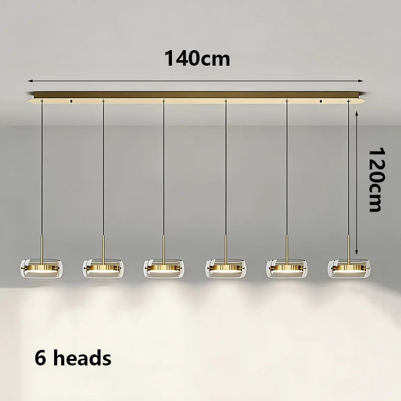 Modern Multi-Head Glass Pendant Light 1 3 4 Heads 5-60W Ironware Dimmable AC 90-265V