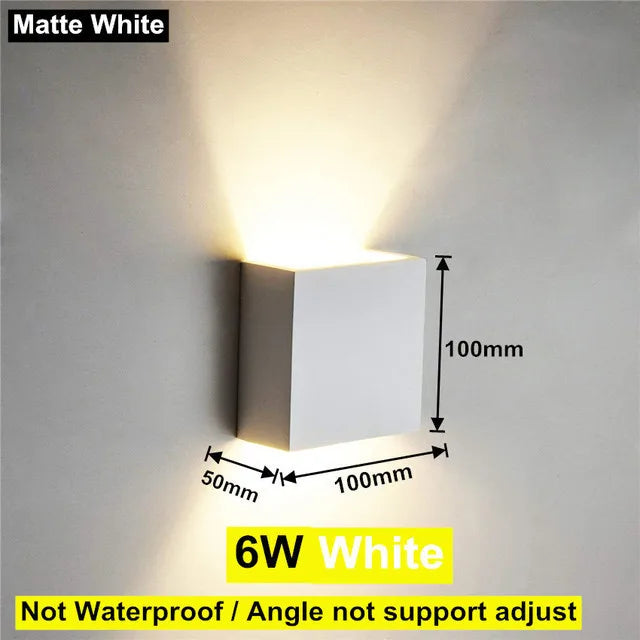 6W 12W IP65 COB LED Wall Lamp 90-100lm/W 100° Adjustable AC 85-265V White Black 100x100mm