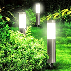 Solar LED Cylindrical Pathway Lawn Light IP65 Waterproof Stainless Steel Plastic Polycrystalline Panel Garden Walkway 2 Sizes