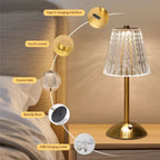 Crystal LED Rechargeable Table Lamp 3W Touch Dimmable 3 Color Temperatures USB-C Iron Base PMMA Shade IP20 Bedroom Bedside