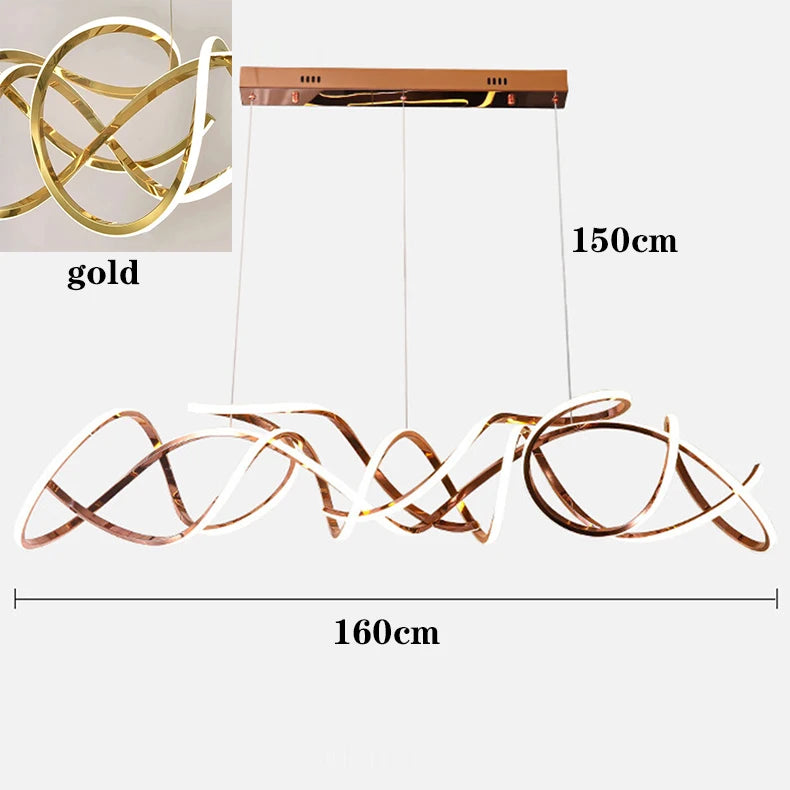 Modern Linear Alloy Acrylic Pendant Chandelier 130-200cm 80-150W Dimmable Remote AC 90-265V