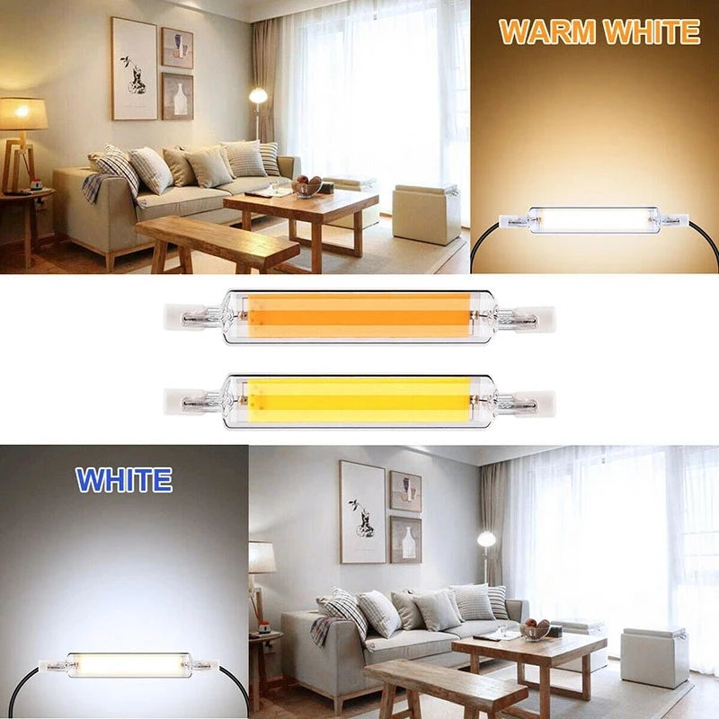 R7S COB LED Glass Tube Bulb 15W-50W 78mm 118mm 360° AC 110-220V Warm Neutral Cool White