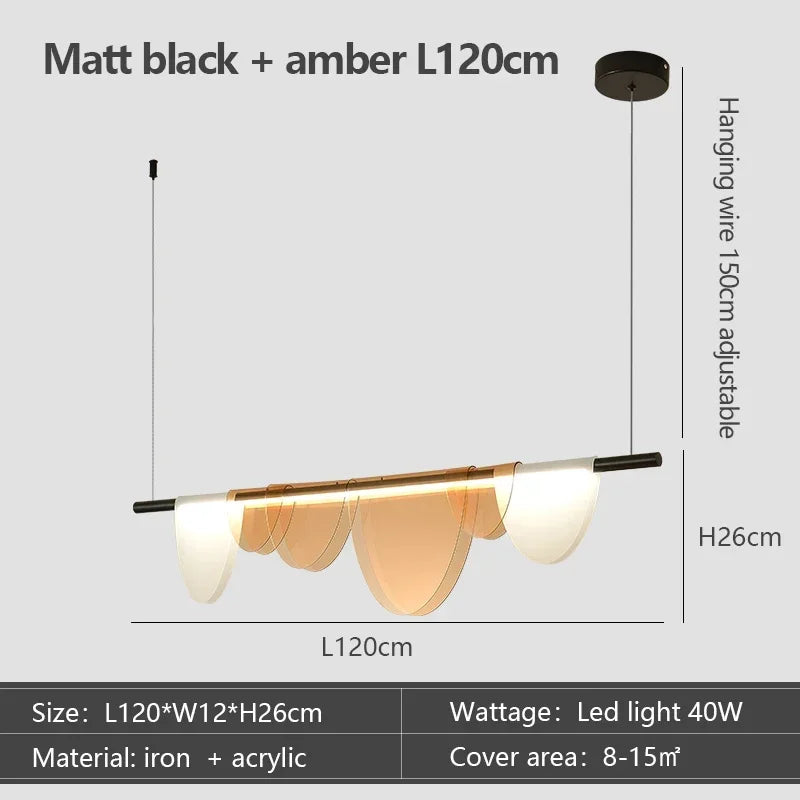 Nordic Minimalist Linear LED Chandelier Iron Acrylic Semi Flush Mount Touch Switch 3 Color Temperatures AC 90-260V Dining Room Bar