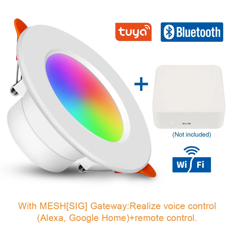 Tuya Bluetooth Smart LED Downlight 10W RGB CCT 2700K-6500K Dimmable App Control 75mm