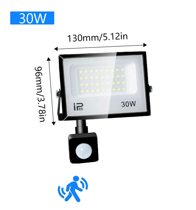 IP66 PIR Motion Sensor LED Flood Light 20W 30W 50W 70W 100W 150W 200W 300W Die Cast Aluminum AC 100-130V or 175-265V Outdoor Garden Security