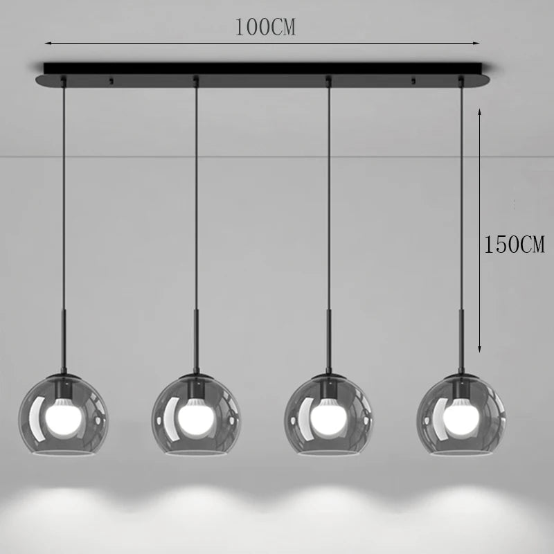 Modern Glass Ironware Pendant Chandelier 3-4 Heads 30-40W Dimmable Remote AC 90-265V