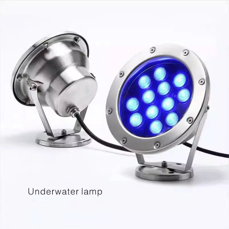 IP68 LED Underwater Pool Light 3W-24W DC 24V 180° RGB Remote Stainless Steel Tempered Glass