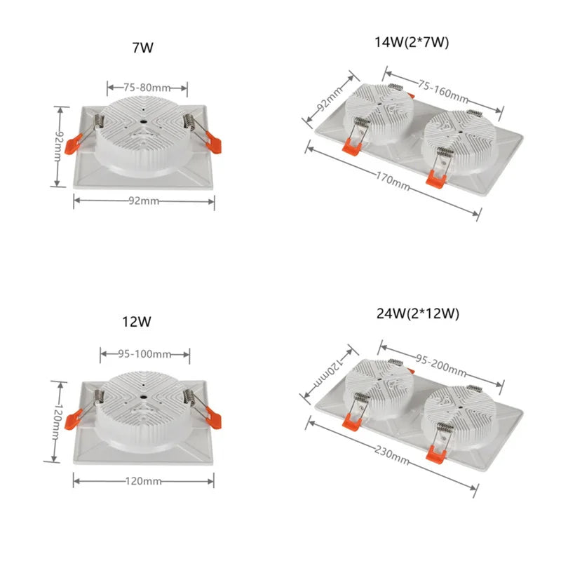 Dimmable Square Ultra-Thin LED Downlight 7W 12W 14W 15W 18W 30W 36W Samsung 60° CRI 85+