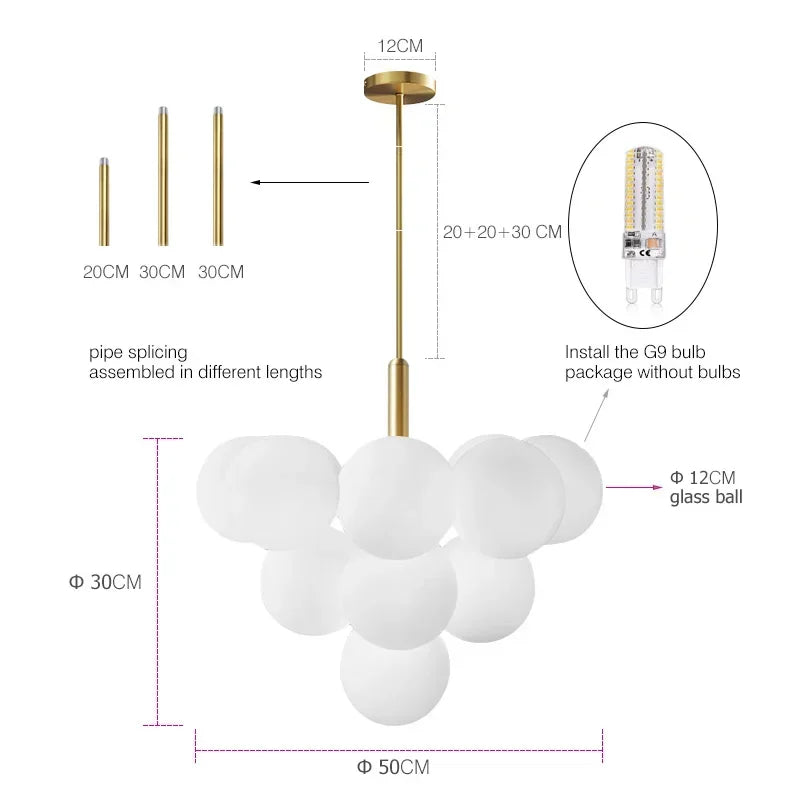 Modern Frosted Glass G9 Chandelier Black Brass Chrome Iron Aluminum AC 110-220V Pendant