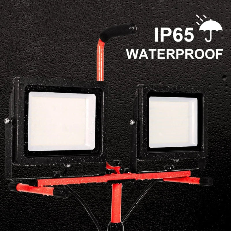 Rechargeable LED Camping Work Lantern Double Head Telescopic Tripod 33-70in 2 USB SOS IP65