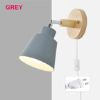 Nordic Wooden E26 E27 Wall Lamp 350-Degree Rotatable 6 Colors EU UL Plug Bedroom Living Room