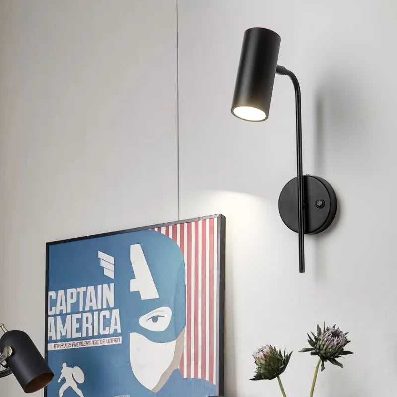 Modern Rotatable LED Wall Lamp Iron Plated E26 Single Head Knob Switch Up and Down AC 90-260V Bedroom Living Room Foyer