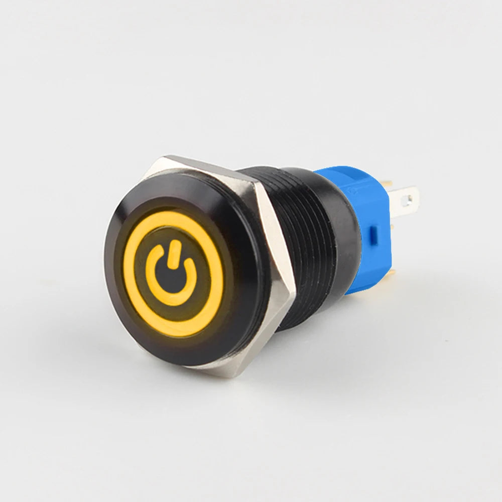 IP65 Waterproof Illuminated Metal Push Button Switch 16mm 19mm 22mm 3A Momentary or Latching LED 3-220V Black Aluminum Alloy 1NO1NC