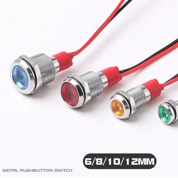 Metal LED Indicator Pilot Light Copper IP66 Waterproof 6mm 8mm 10mm 12mm Panel Mount AC DC 3-220V Red Yellow Blue Green White
