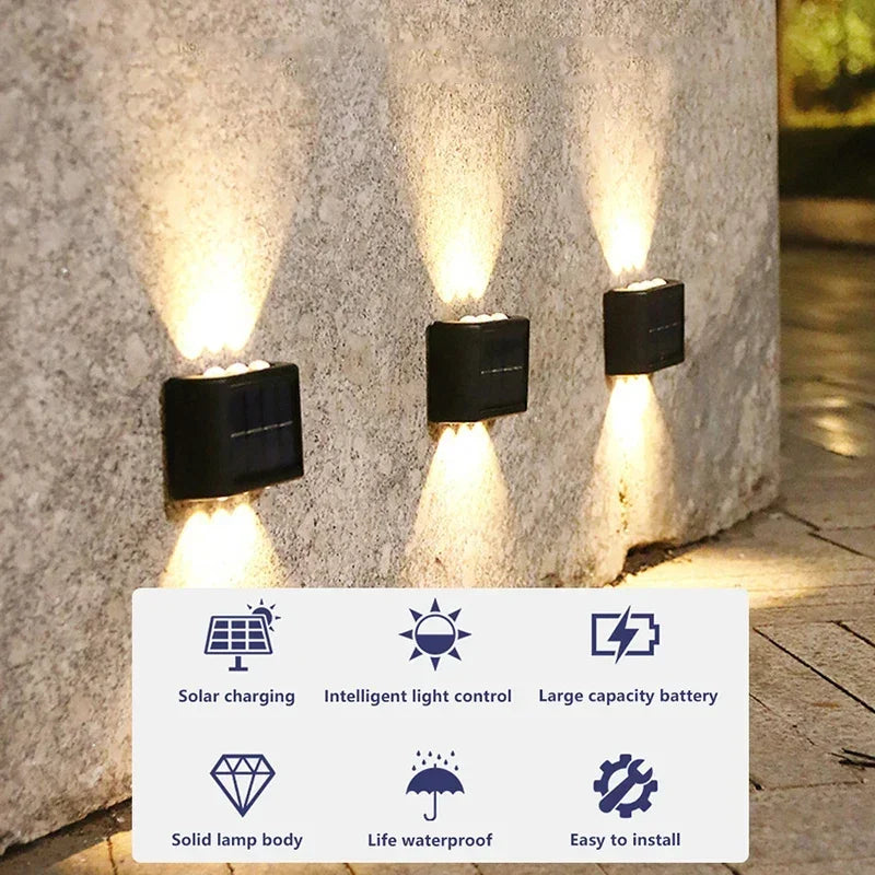 Solar LED Wall Lamp IP65 Waterproof Up and Down Light ABS PC Polycrystalline Panel Auto Dusk to Dawn Garden Yard Balcony