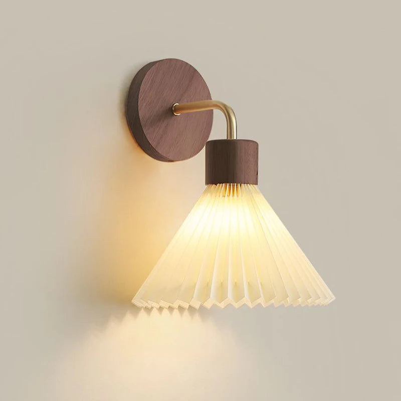 Nordic Wood LED Wall Sconce E26 Single Head Fabric Shade Downlight AC 110-220V Bedroom Living Room Bedside Yellow Brown