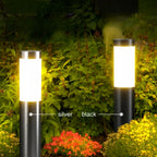 Solar LED Cylindrical Pathway Lawn Light IP65 Waterproof Stainless Steel Plastic Polycrystalline Panel Garden Walkway 2 Sizes