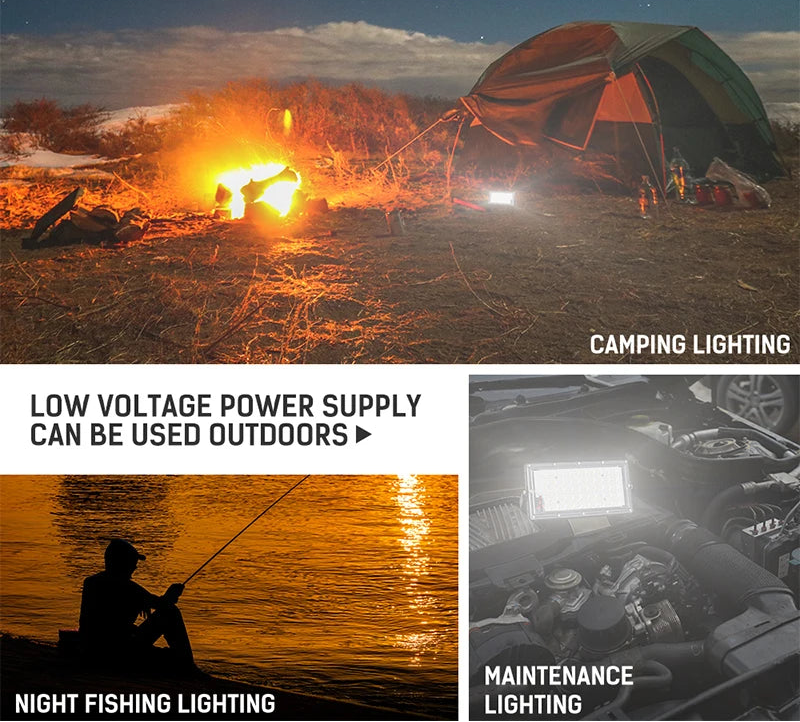 DC 12V LED Portable Flood Light 50W 100W Battery Clip 100lm/W CRI 85+ Camping Emergency Lamp