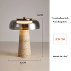 Mushroom Travertine Natural Stone Table Lamp 12W LED Glass Acrylic Shade AC 85-265V