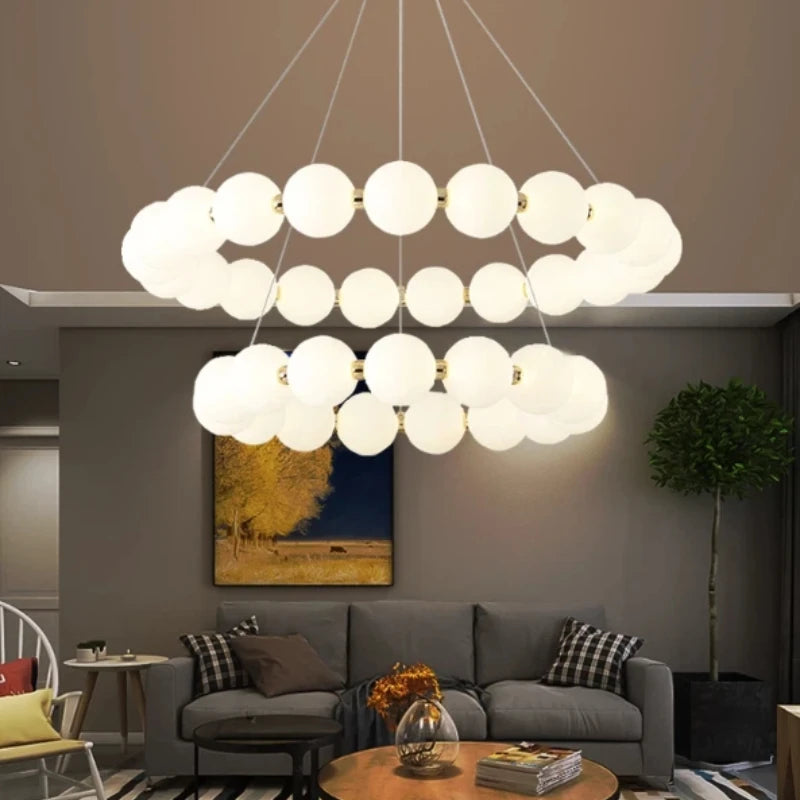Nordic Modern LED Ring Chandelier Iron Polished Chrome Semi Flush Mount Remote Control AC 90-260V Living Room Dining Room Bar