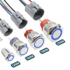 IP65 Waterproof Metal Push Button Switch 12mm 16mm 19mm 22mm 3A Copper LED Indicator 12V 24V Momentary Flat Circular Panel Mount