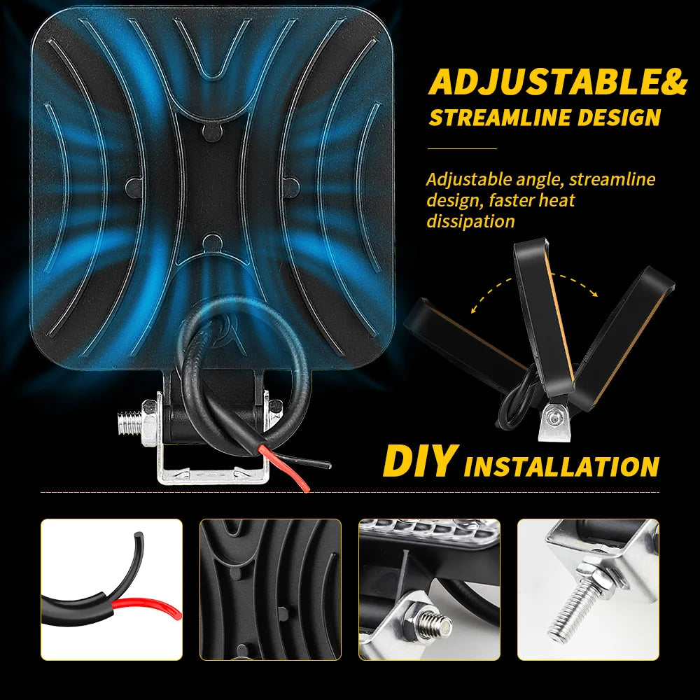 48W LED Work Light Bar Combo Beam 6500K IP65 DC 12-24V Stainless Bracket Offroad ATV Truck
