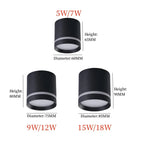 Dimmable COB LED Cylinder Ceiling Downlight 5W 7W 9W 12W 15W 18W Forged Aluminum Knob Switch 45 Degree Adjustable AC 110-220V