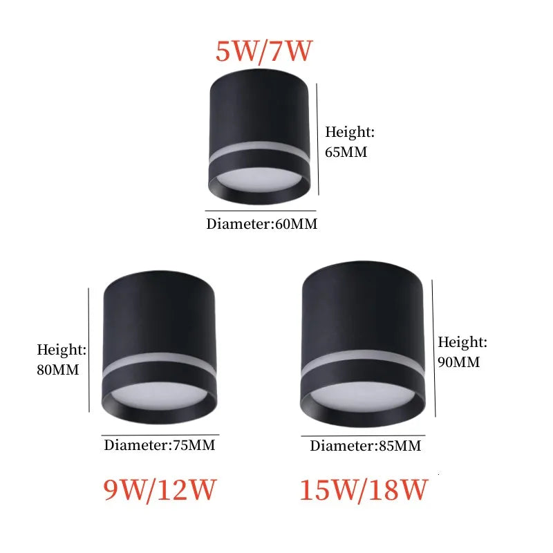 Dimmable COB LED Cylinder Ceiling Downlight 5W 7W 9W 12W 15W 18W Forged Aluminum Knob Switch 45 Degree Adjustable AC 110-220V