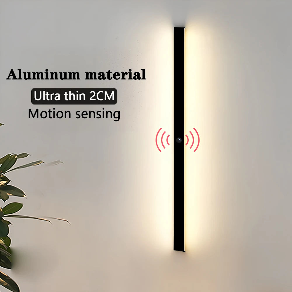 IP65 Motion Sensor LED Outdoor Linear Wall Lamp 20W to 62W Black Iron Baked Aluminum AC 85-265V Garden Villa Porch 21.7in to 78.7in