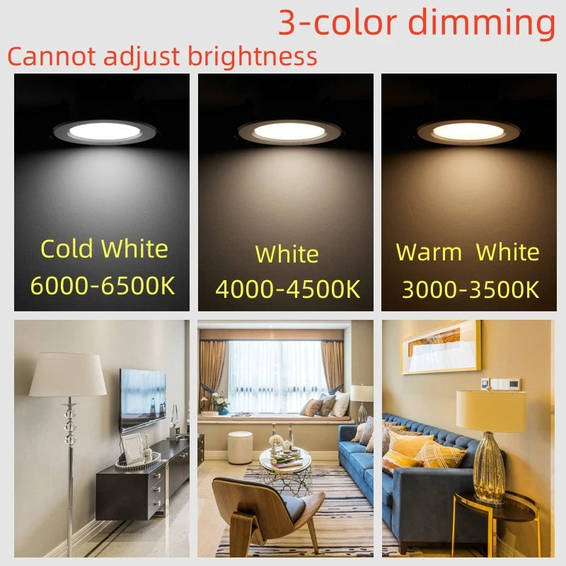 3-Color Switchable LED Recessed Downlight 5W 7W 9W 12W 15W Epistar Direct AC 110-240V