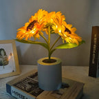 Sunflower LED Night Light USB Rechargeable 1W Warm White 2 Brightness Modes Silk Cloth Plastic Bedroom Bedside Table Lamp